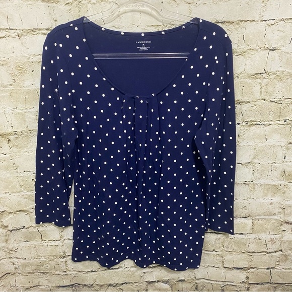 Lands End Blue White Polka Dot 3/4 Sleeve Soft Top - Picture 1 of 4
